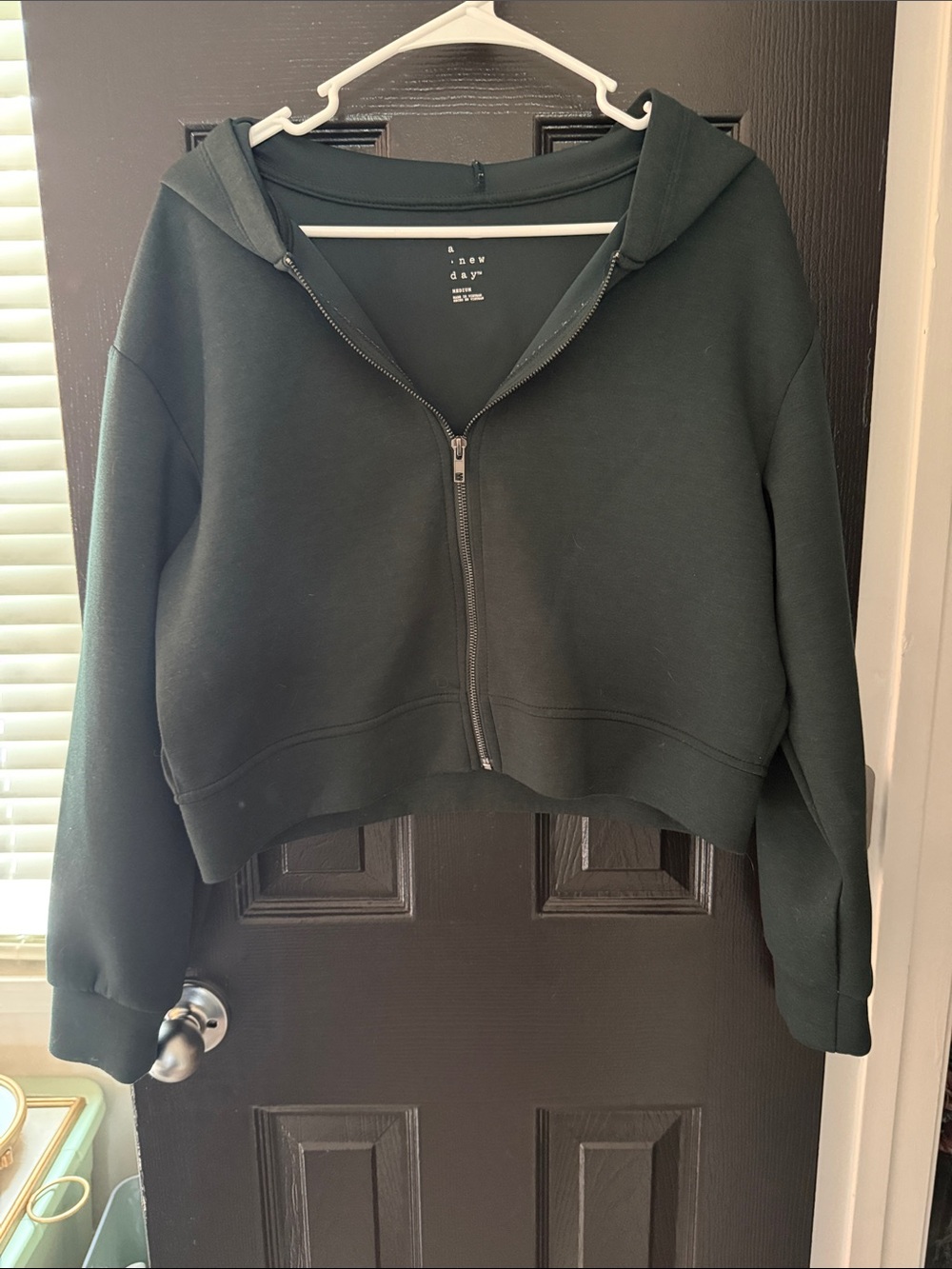a new day Dark Green Cropped Zip Hoodie Jacket